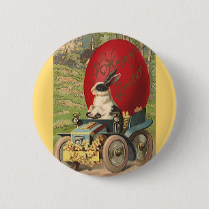 Lustiger Ostern-Hasen-Hase-Automobil im Vintage-St Button