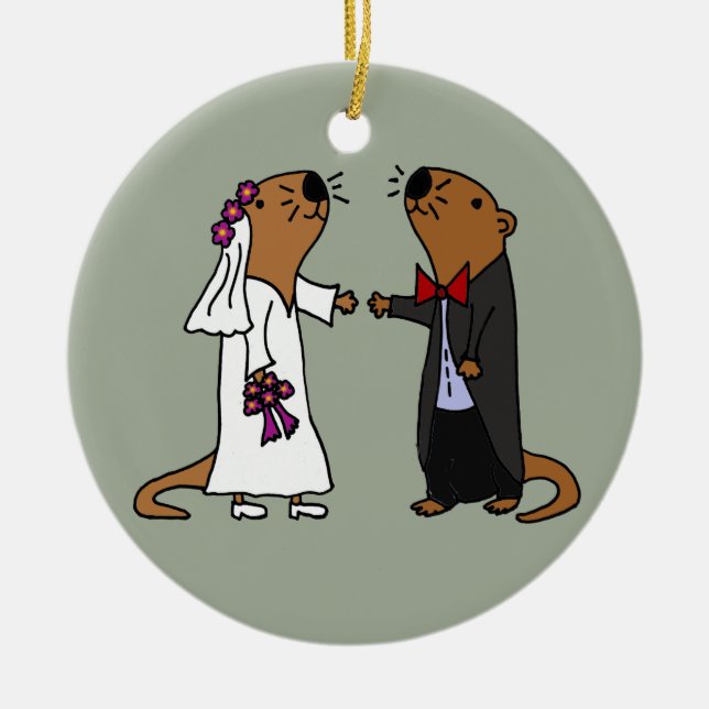 Lustiger Otter-Hochzeits-Cartoon Keramikornament (Vorne)