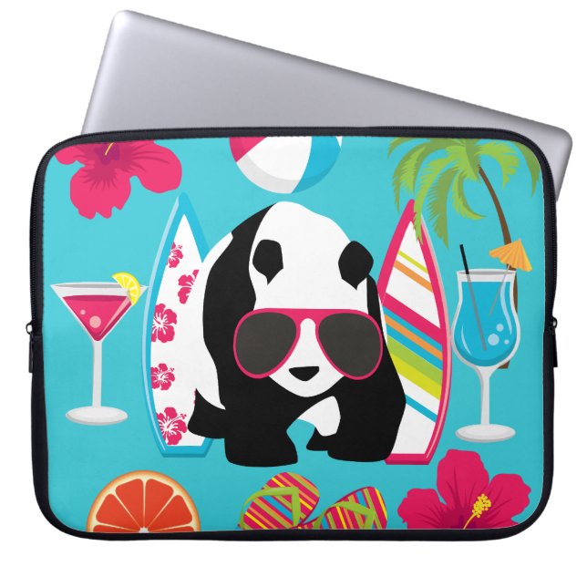 Lustiger Panda-Bärn-Strand-wertlos surfende Laptopschutzhülle (Vorderseite)