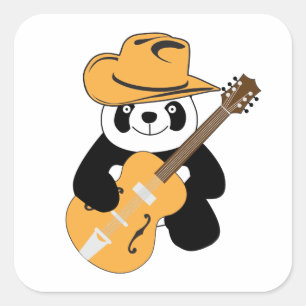 Lustiger Panda mit Gitarre Quadratischer Aufkleber