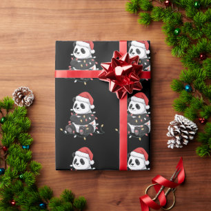 Lustiger Panda-Weihnachts-Tier-Lichter-Liebhaber Geschenkpapier