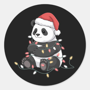 Lustiger Panda-Weihnachts-Tier-Lichter-Liebhaber Runder Aufkleber