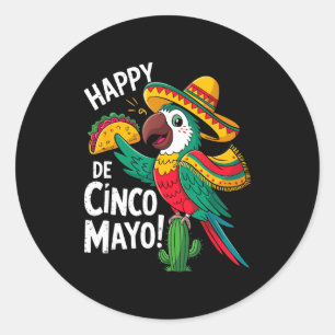 Lustiger Papagei Sombrero Hut Cinco de Mayo  Runder Aufkleber