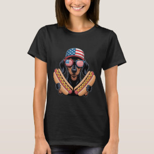Lustiger patriotischer Dachshund 4. Juli Hotdog Am T-Shirt