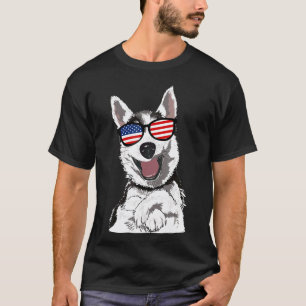 Lustiger patriotischer Hund Husky 4. Juli USA-Flag T-Shirt