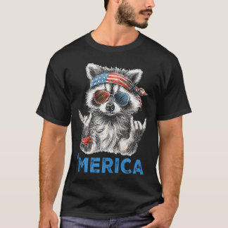 Lustiger Patriotischer Waschbär Rockt Usa Stolz 4. T-Shirt
