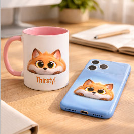 Lustiger Peekaboo-Fuchs "Durstig!" Süßes Bürogeseh Tasse