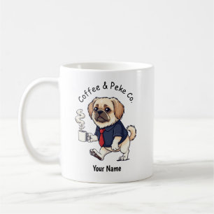 Lustiger Pekinger-Hund im Geschäftsanzug Kaffee Kaffeetasse