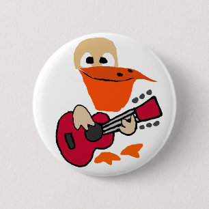 Lustiger Pelikan, der Gitarren-Kunst spielt Button
