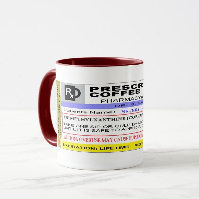 Lustiger personalisierter Rx Verordnungs-Kaffee Tasse (Vorderseite Links)