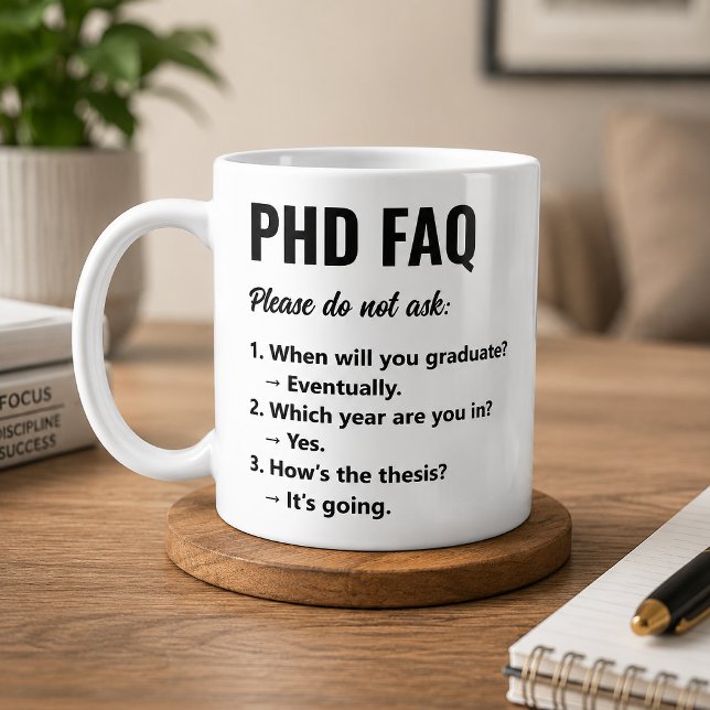 Lustiger PhD-FAQ-Kaffeebecher für Forscher Kaffeetasse (Von Creator hochgeladen)