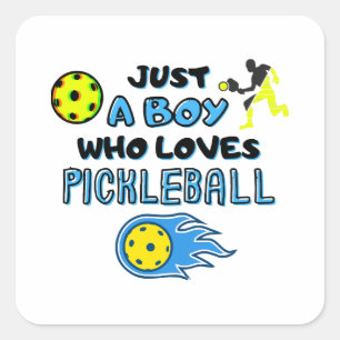 Lustiger Pickleball-Spieler Nur Ein Junge Der Pick Quadratischer Aufkleber