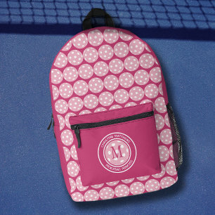 Lustiger Pickleball-Sport-Zitat-Name-Initial-Rosa Bedruckter Rucksack