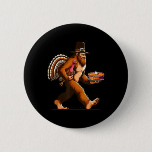 Lustiger Pilger Sasquatch Yeti und Kürbiskuchen Da Button