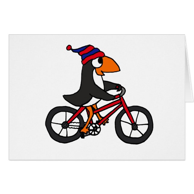 Lustiger Pinguin, der rotes Fahrrad fährt (Vorderseite (Horizontal))