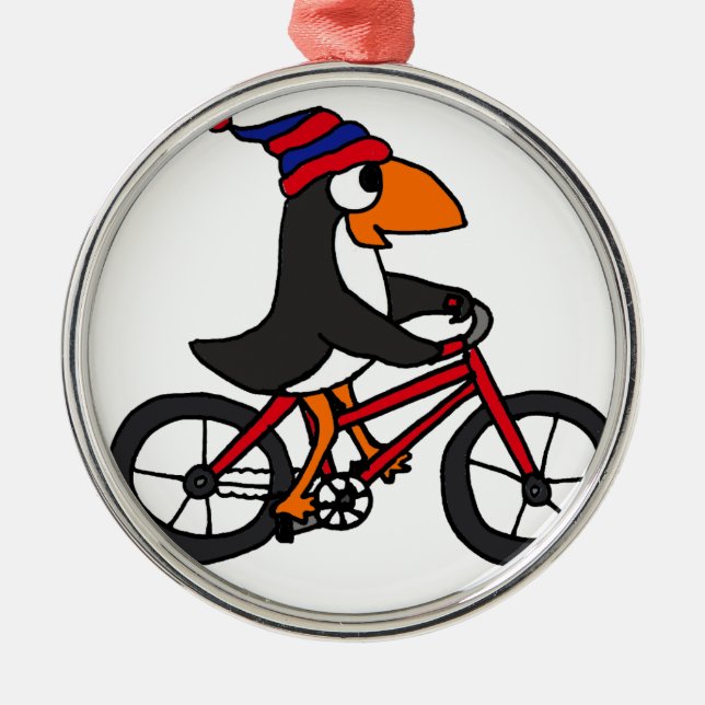 Lustiger Pinguin, der rotes Fahrrad fährt Silbernes Ornament (Vorne)