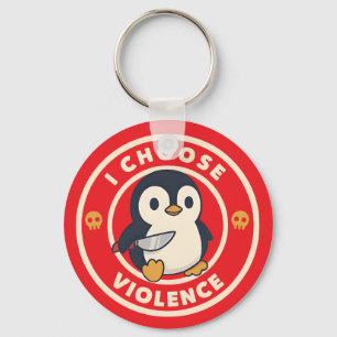 Lustiger Pinguin mit Messer Ich wähle Gewalt Meme Schlüsselanhänger