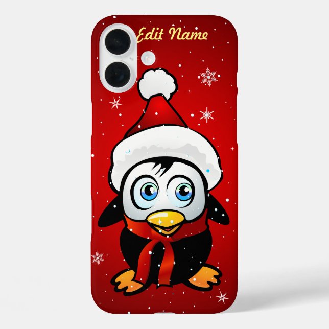 Lustiger Pinguin mit Weihnachtshut iPhone 16 Plus Hülle (Rückseite)