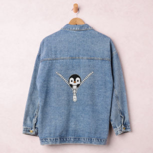 Lustiger Pinguin schaut heraus Jeansjacke