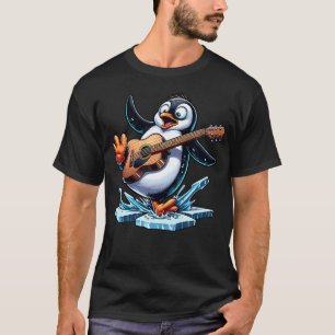 Lustiger Pinguin spielt Gitarre auf Eis T-Shirt