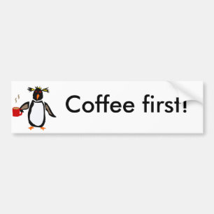 Lustiger Pinguin-trinkender Kaffee Autoaufkleber