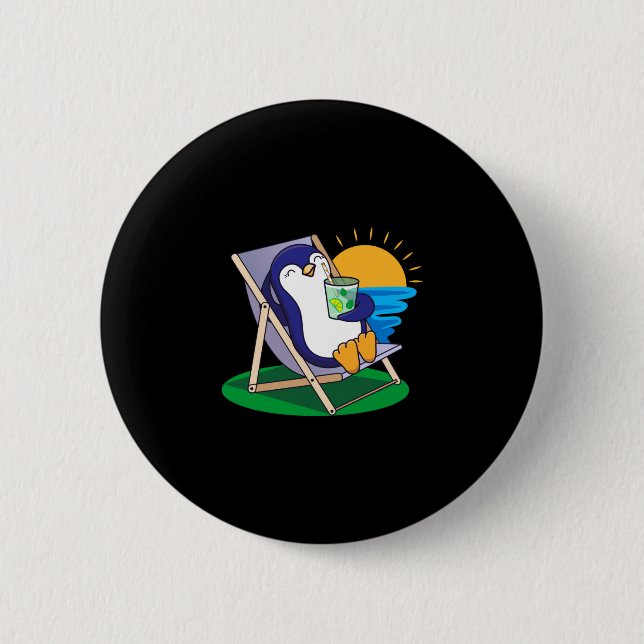 Lustiger Pinguin Vogel Sommer Saison Strand Gesche Button (Vorderseite)