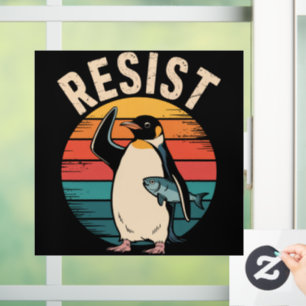 Lustiger Pinguin widersteht Protest gegen Zölle  Fensteraufkleber