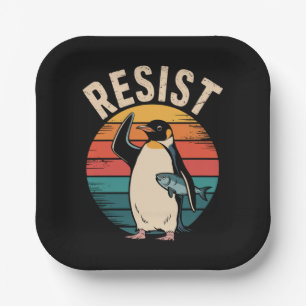 Lustiger Pinguin widersteht Protest gegen Zölle  Pappteller