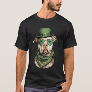 Lustiger Pit Bull mit Herz Sonnenbrille Shamrocks T-Shirt