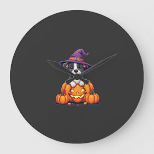 Lustiger Pitbull Hexe Kürbis Hund Halloween Männer Große Wanduhr