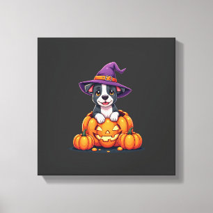 Lustiger Pitbull Hexen-Kürbis-Hund Halloween Männe Leinwanddruck