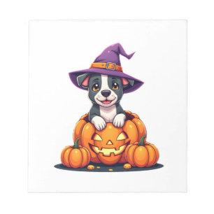 Lustiger Pitbull Hexen-Kürbis-Hund Halloween Männe Notizblock