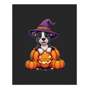Lustiger Pitbull Hexen-Kürbis Hund Halloween Männe Poster