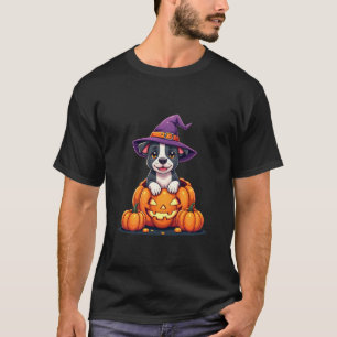 Lustiger Pitbull Hexen-Kürbis-Hund Halloween Männe T-Shirt