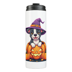 Lustiger Pitbull Hexen-Kürbis-Hund Halloween Männe Thermosbecher