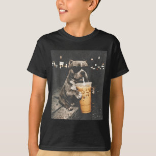 Lustiger Pitbull mit Eiskaffee Lustiger Hunde-Life T-Shirt