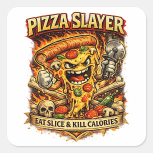 Lustiger Pizza-Aufkleber – Pizza essen & Pizza zer Quadratischer Aufkleber