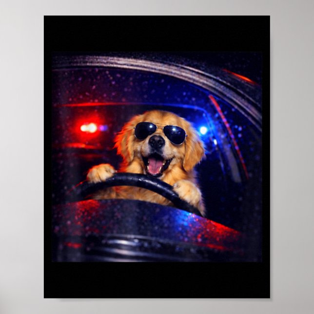 Lustiger Polizeigolden Retriever fährt Auto Hund M Poster (Vorne)
