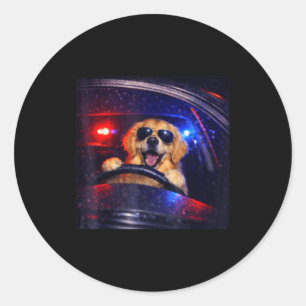 Lustiger Polizeigoldener Retriever fährt Auto Hund Runder Aufkleber