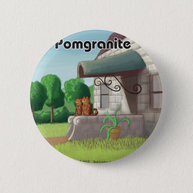 Lustiger Pomeranian auf Granit (Pomegranit) Button (Vorderseite)