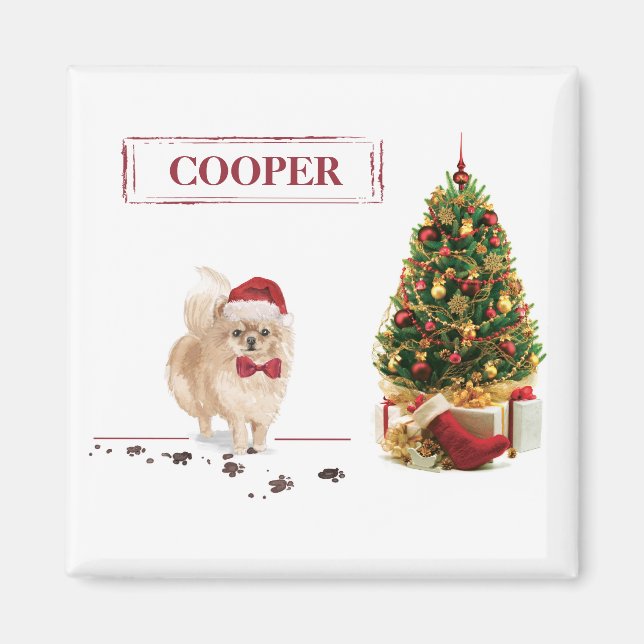 Lustiger Pomeranian-Weihnachtshund mit Baum Magnet (Vorne)