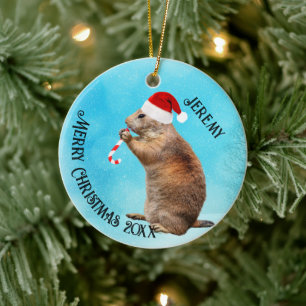 Lustiger Präriehund im Weihnachtsmannhut Keramik Ornament