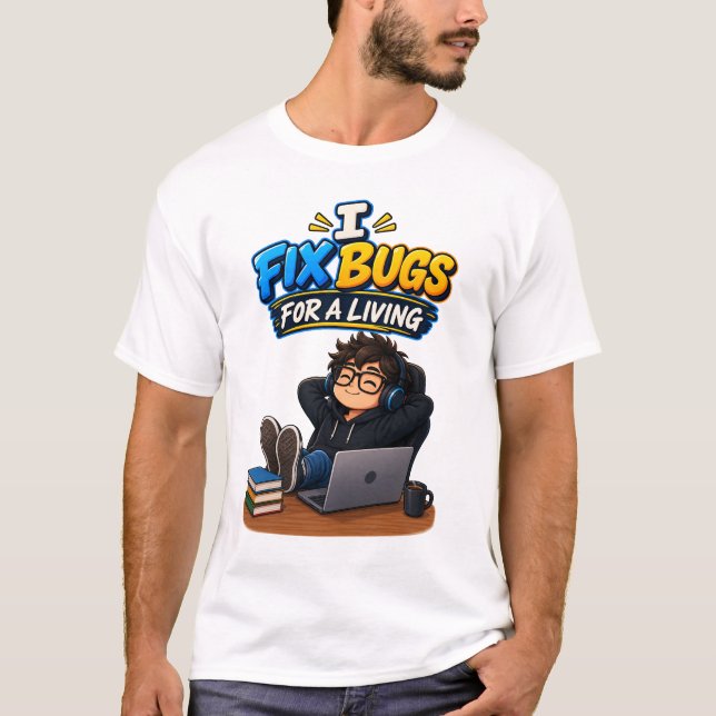 Lustiger Programmierer-Humor – Ich lebe davon, Bug T-Shirt (Vorderseite)