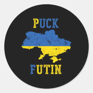 Lustiger Puck Futin Ich stehe mit der Ukraine für Runder Aufkleber