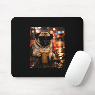Lustiger Pug, der Eiskaffee trinkt, süßes Geschenk Mousepad