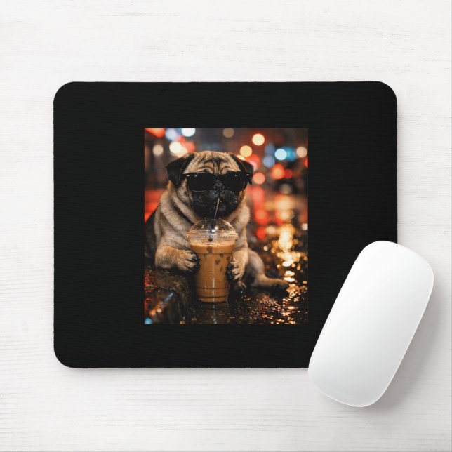 Lustiger Pug, der Eiskaffee trinkt, süßes Geschenk Mousepad (Mit Mouse)