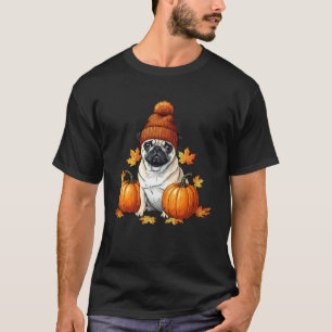 Lustiger Pug Herbst Kürbis Herbstlaub Hunde Liebha T-Shirt