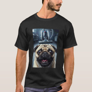Lustiger Pug-Hund Selfie mit Vakuum-Jagd-Meme T-Shirt