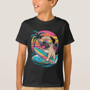 Lustiger Pug-Liebhaber Süße Bunte Surfen Puppy Som T-Shirt