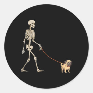 Lustiger Pug-Skelett-Hund läuft Halloween-Hund Runder Aufkleber